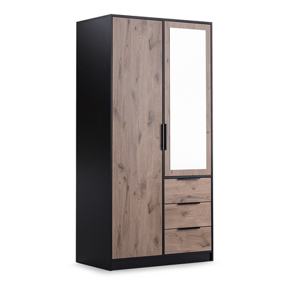 Wardrobe LATI D2 Black / Oak Viking + Mirror