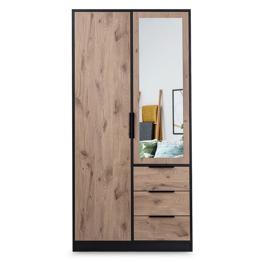 Wardrobe LATI D2 Black / Oak Viking + Mirror