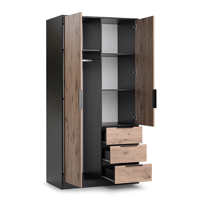Wardrobe LATI D2 Black / Oak Viking + Mirror