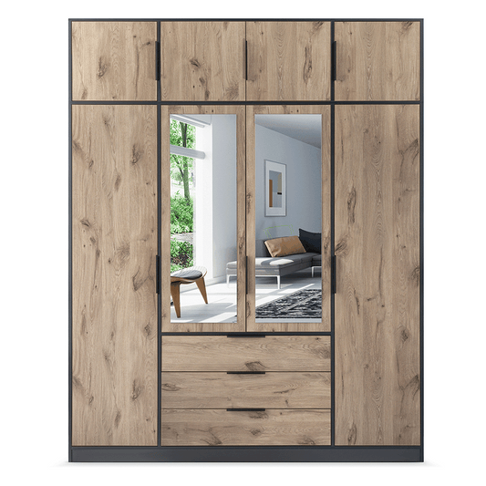 Wardrobe LATI D4 Black / Oak Viking + Mirror with extension