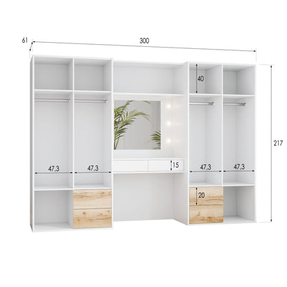 Wardrobe LATINA 300 White / Natural Grand Oak +  Dressing Table