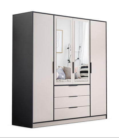 Wardrobe LATI D4 Black / Cashmere + Mirror