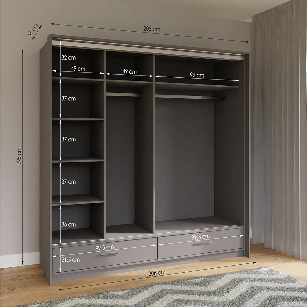 Sliding Door Wardrobe MARSYLIA 208 Graphite