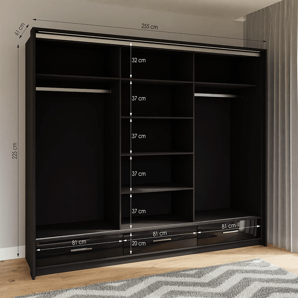 Sliding Wardrobe MARSYLIA 255 Black