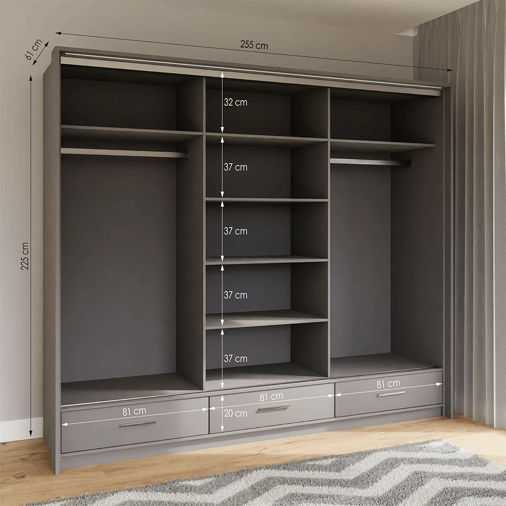 Sliding Wardrobe MARSYLIA 255 Graphite