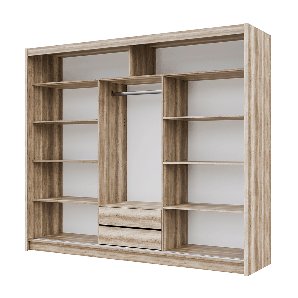 SALWADOR 250cm Sliding Door Wardrobe Oak Canyon + White + Mirror