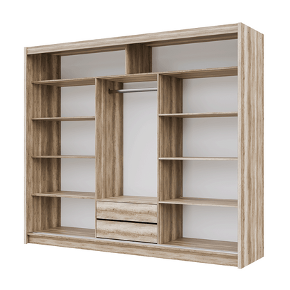 SALWADOR 250cm Sliding Door Wardrobe Oak Canyon + Lava + Mirror
