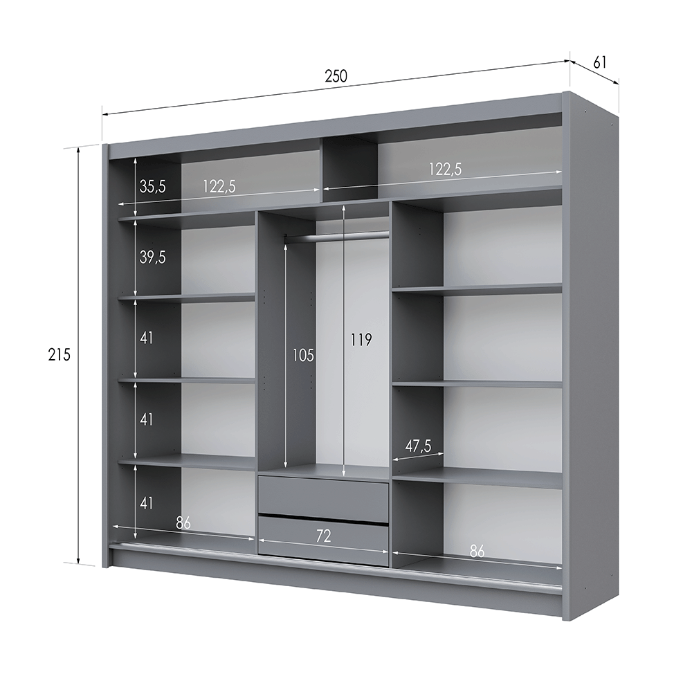 PORTO 2 250cm Sliding Door Wardrobe Sand Beige