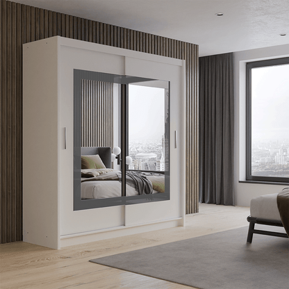 PRESTON 203cm Sliding Door Wardrobe Grey Glass