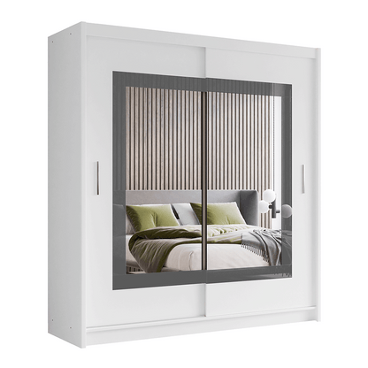 PRESTON 203cm Sliding Door Wardrobe Grey Glass