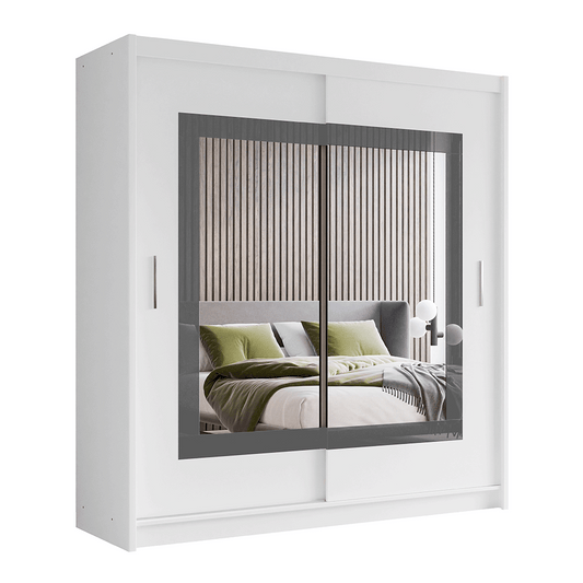 PRESTON 203cm Sliding Door Wardrobe Grey Glass