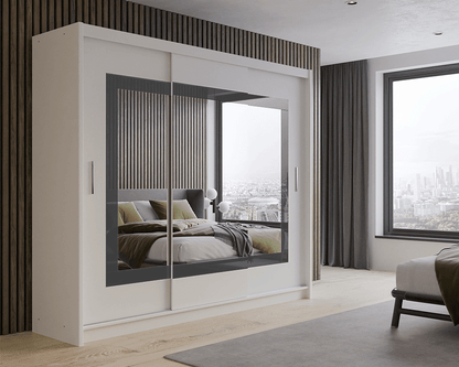 PRESTON 250cm Sliding Door Wardrobe Grey Glass