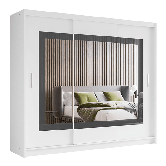 PRESTON 250cm Sliding Door Wardrobe Grey Glass