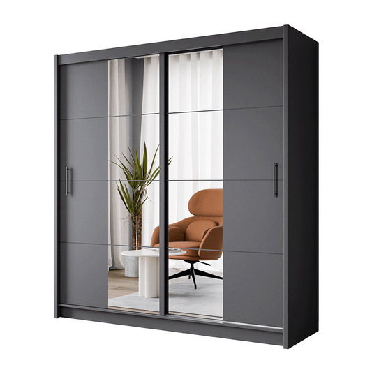 PORTO 2 203cm Sliding Door Wardrobe Graphite + Mirror