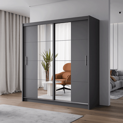 PORTO 2 203cm Sliding Door Wardrobe Graphite + Mirror