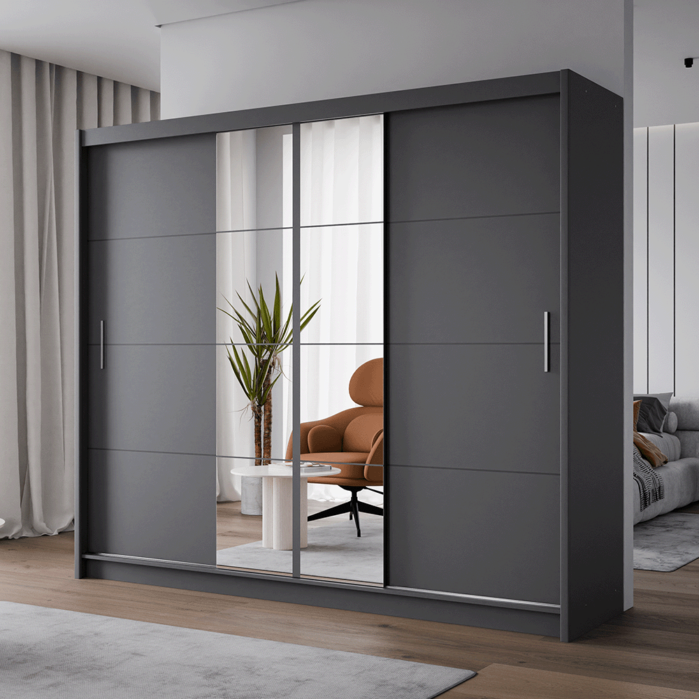 PORTO 2 250cm Sliding Door Wardrobe Graphite + Mirror
