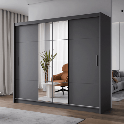 PORTO 2 250cm Sliding Door Wardrobe Graphite + Mirror