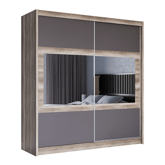 SALWADOR 203cm Sliding Door Wardrobe Oak Canyon + Lava + Mirror