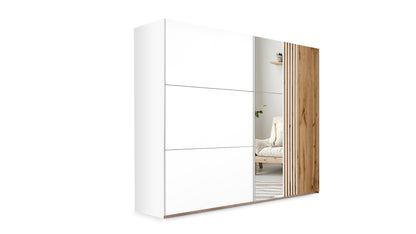 Wardrobe SINTRA 250 White /Oak Wotan /Mirror