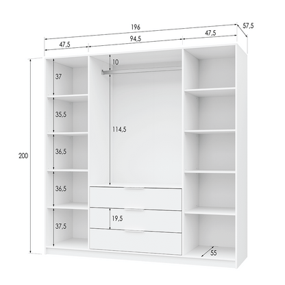Wardrobe BALI D4 Graphite + Mirror
