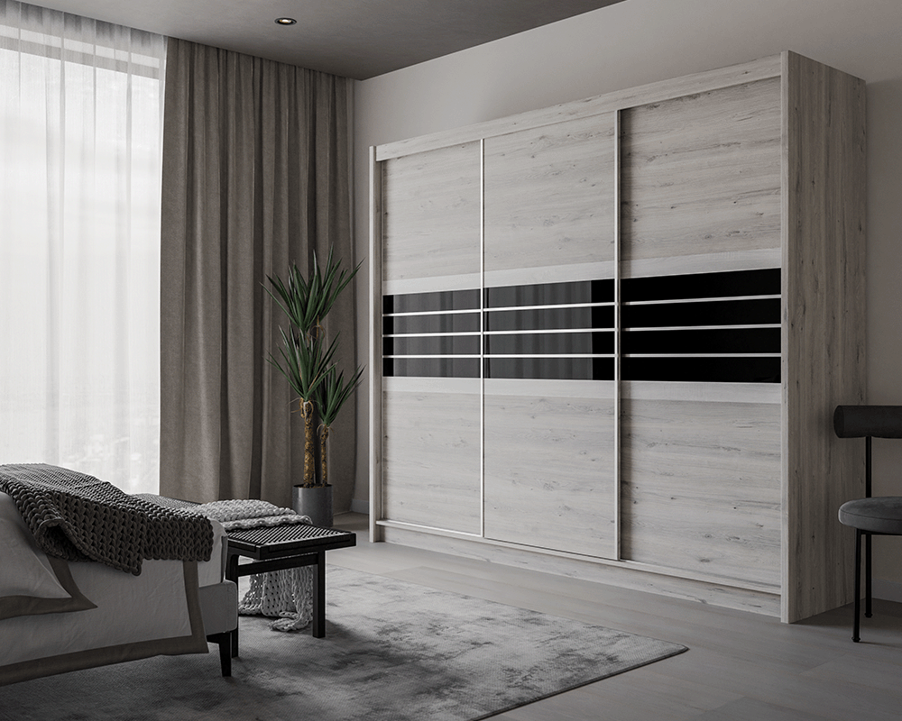 TURYN 250cm Sliding Door Wardrobe Oak Craft / Graphite Glass
