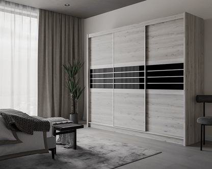 TURYN 250cm Sliding Door Wardrobe Oak Craft / Graphite Glass