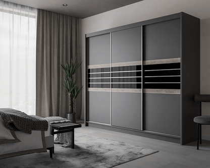 TURYN 250cm Sliding Door Wardrobe Lava / Black Glass
