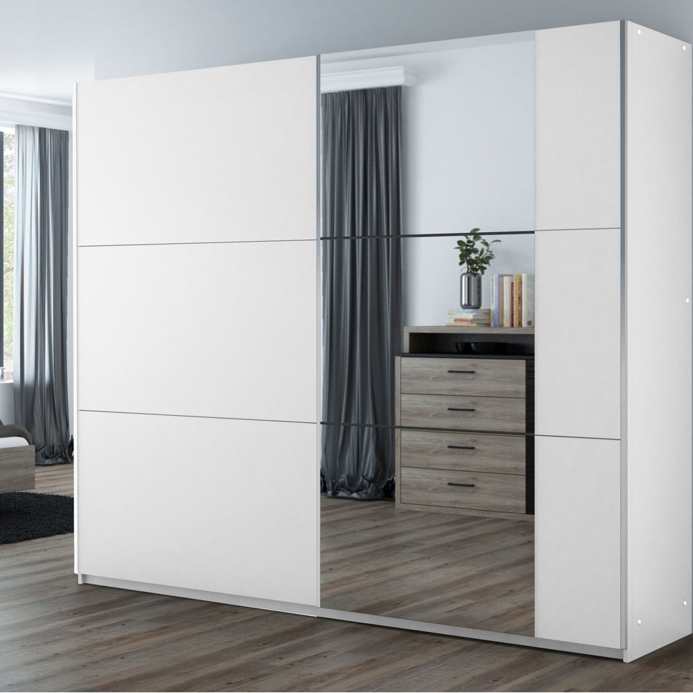 BASTIA 250cm Sliding Door Wardrobe White+Mirror