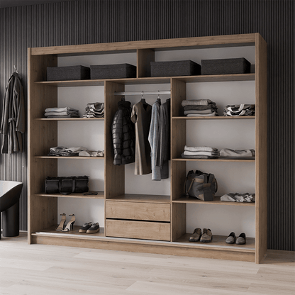 Wardrobe LONDON 250 Oak Wotan / Black + Mirror