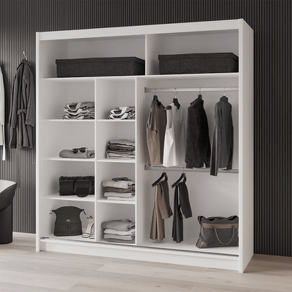 PRESTON 203cm Sliding Door Wardrobe Grey Glass