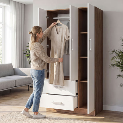 Wardrobe Oakridge DF-CF304WR-3DR2D-90 - White / Oak