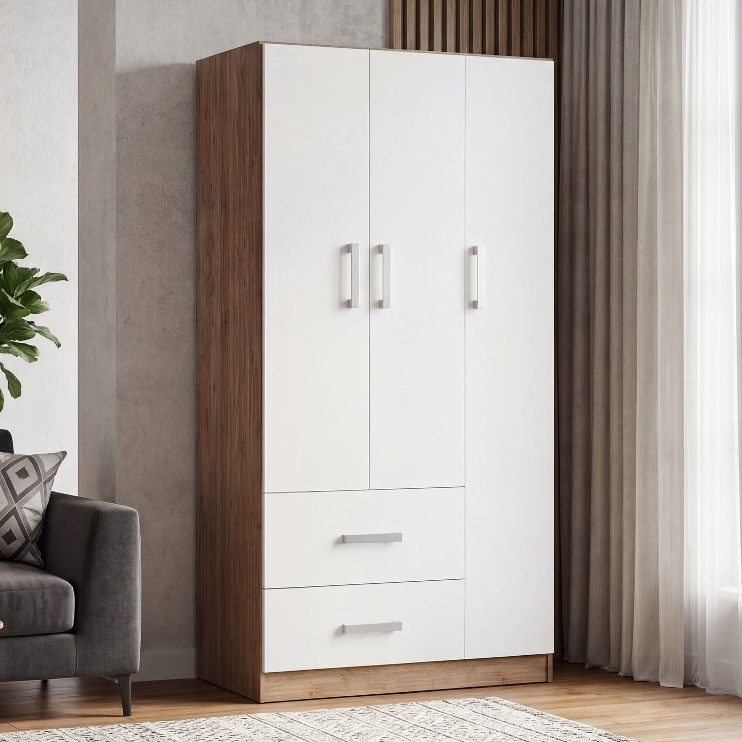 Wardrobe Oakridge DF-CF304WR-3DR2D-90 - White / Oak