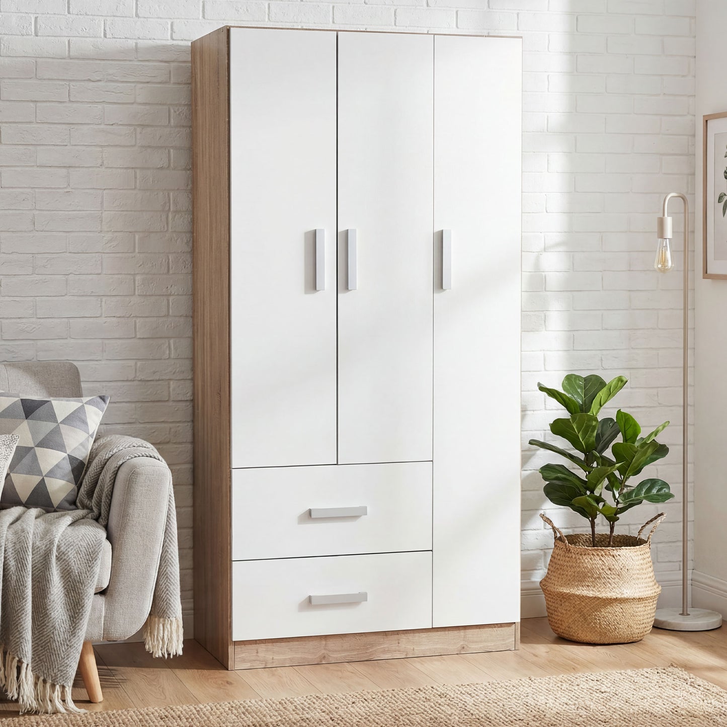 Wardrobe Oakridge DF-CF304WR-3DR2D-90 - White / Oak