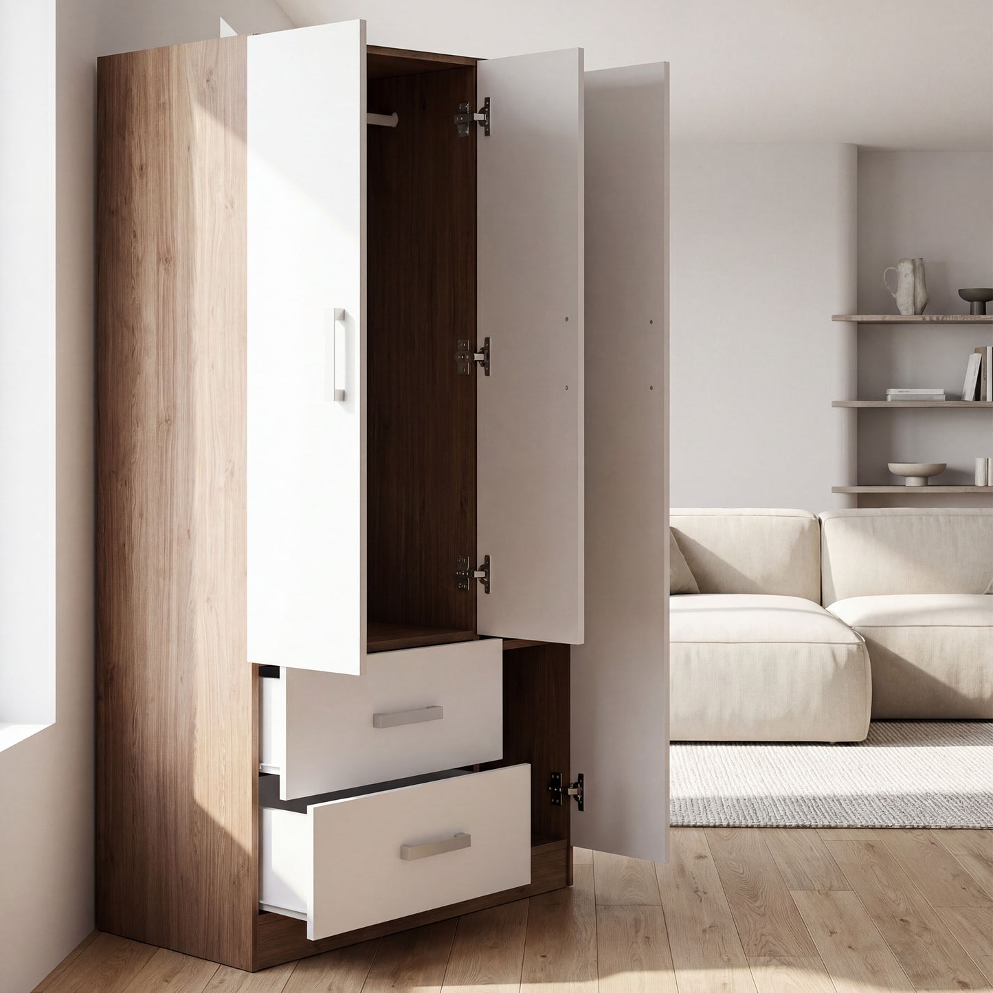 Wardrobe Oakridge DF-CF304WR-3DR2D-90 - White / Oak