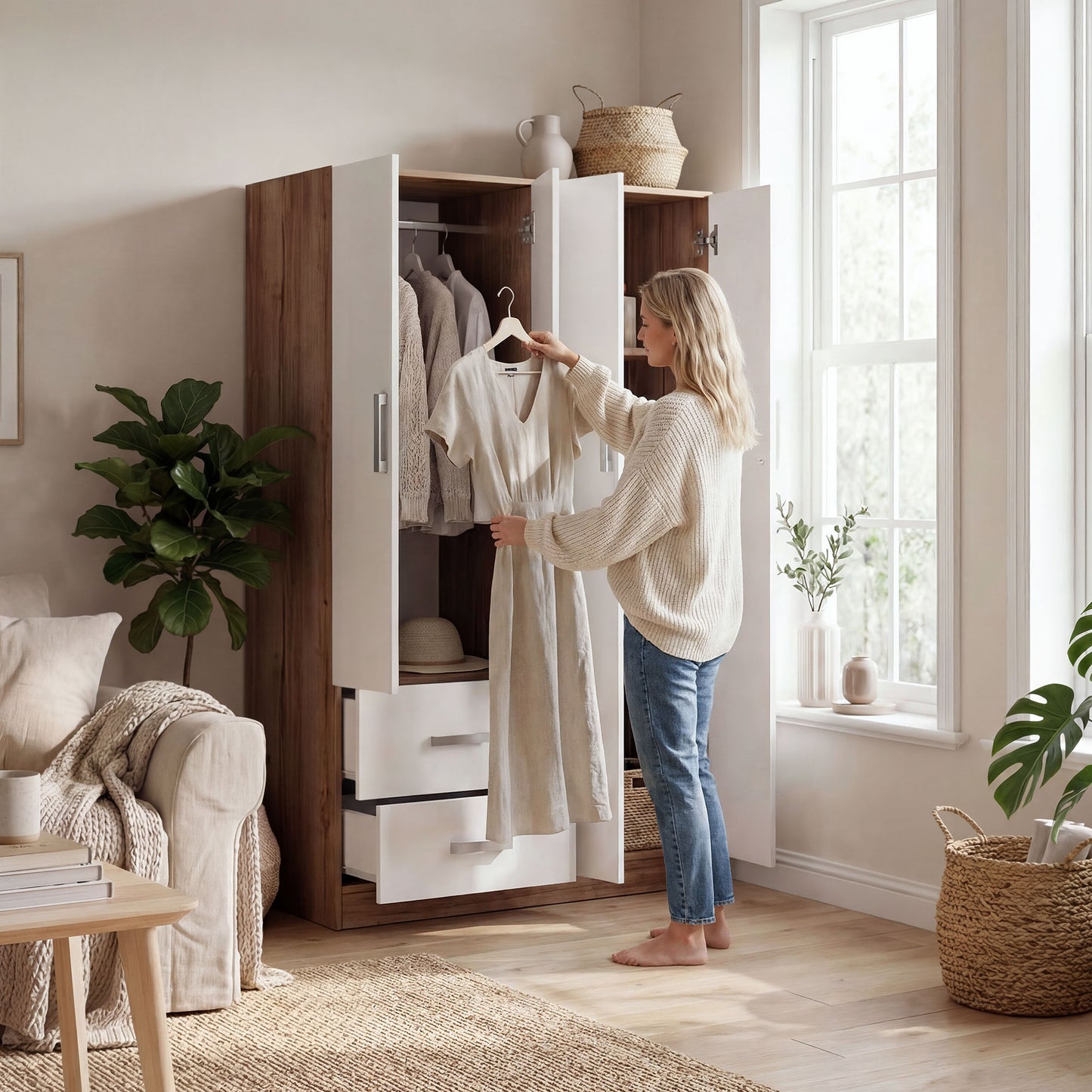 Wardrobe Oakridge DF-CF306WR-4DR2D-120 - White / Oak