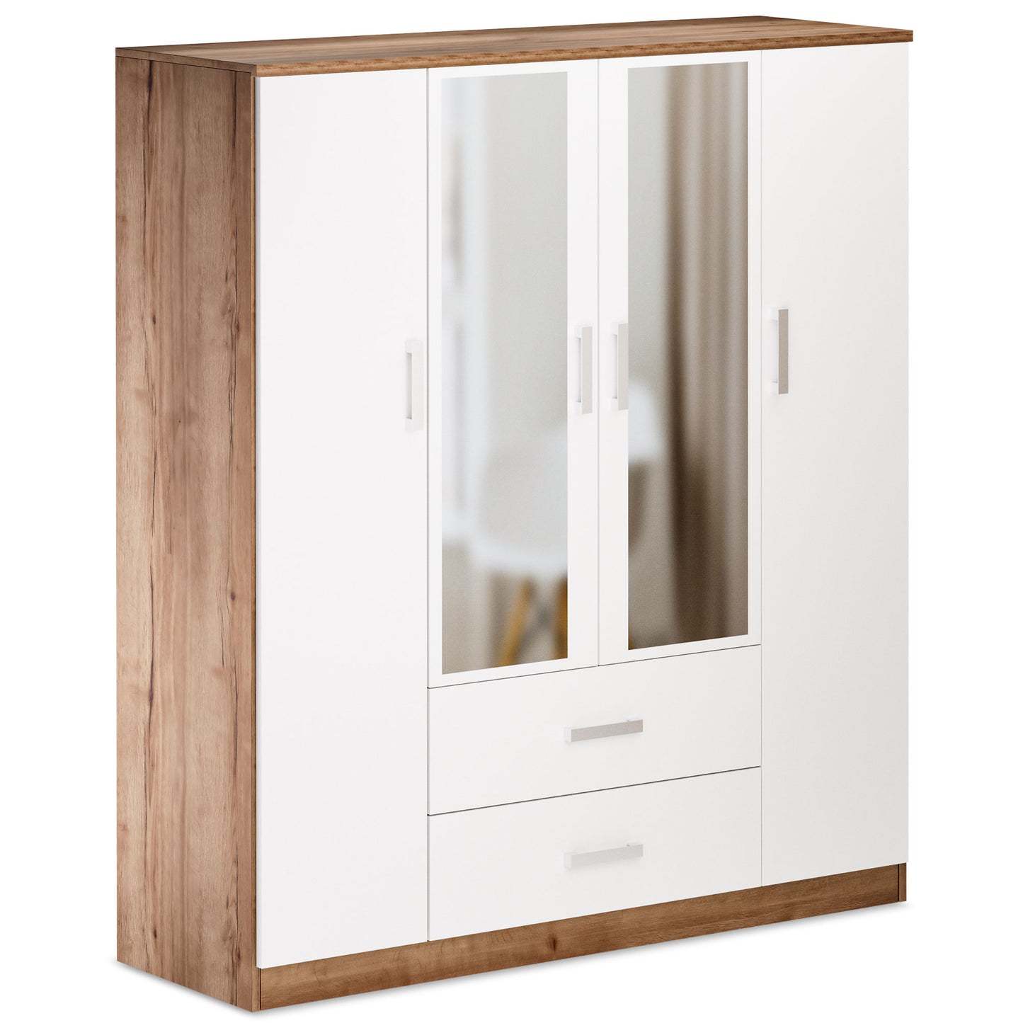 Wardrobe Oakridge DF-CF307WR-4DRM2D-160 Mirror - White / Oak