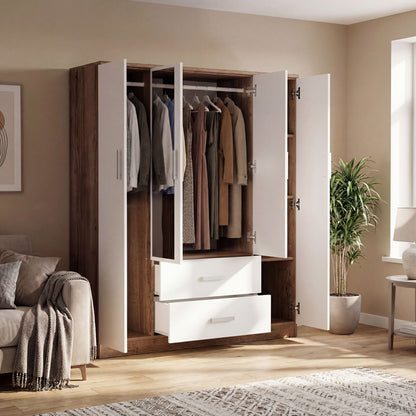 Wardrobe Oakridge DF-CF307WR-4DRM2D-160 Mirror - White / Oak