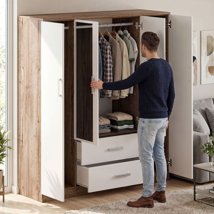 Wardrobe Oakridge DF-CF307WR-4DRM2D-160 Mirror - White / Oak