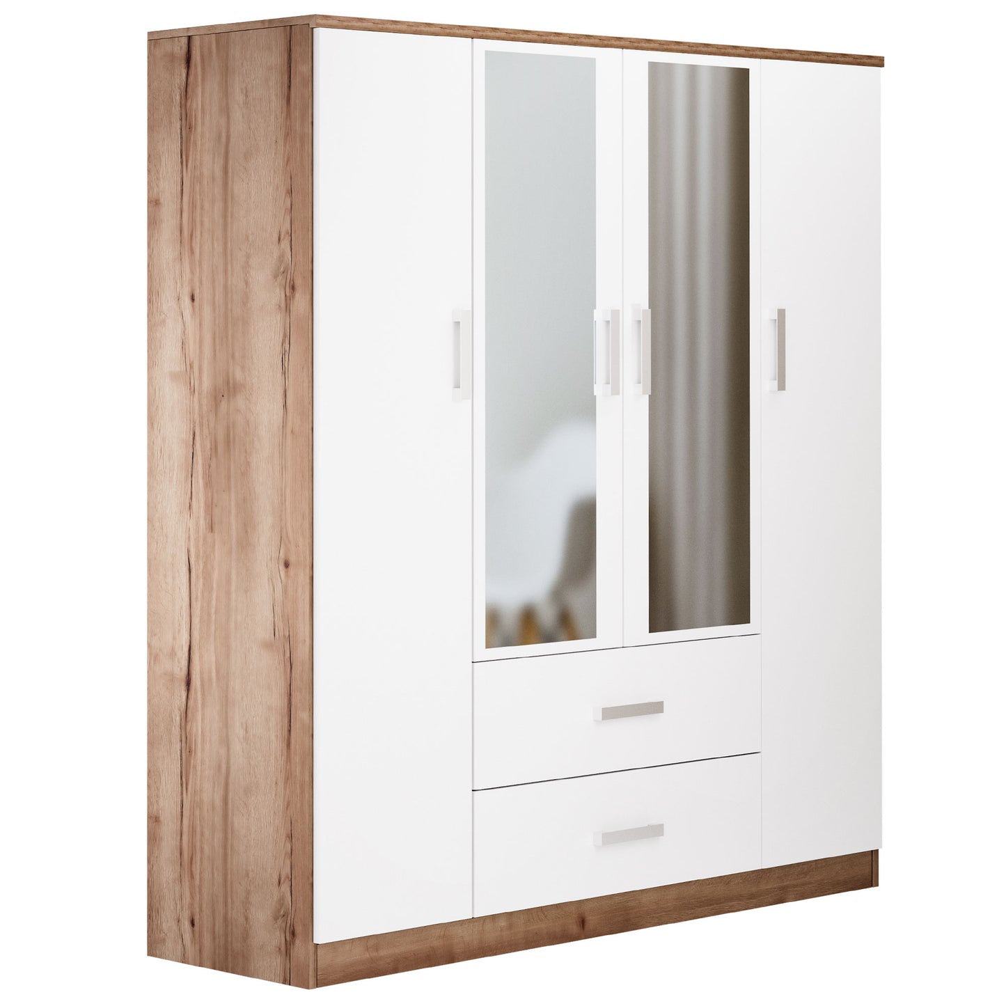 Wardrobe Oakridge DF-CF307WR-4DRM2D-160 Mirror - White / Oak