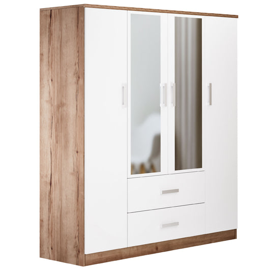 Wardrobe Oakridge DF-CF307WR-4DRM2D-160 Mirror - White / Oak