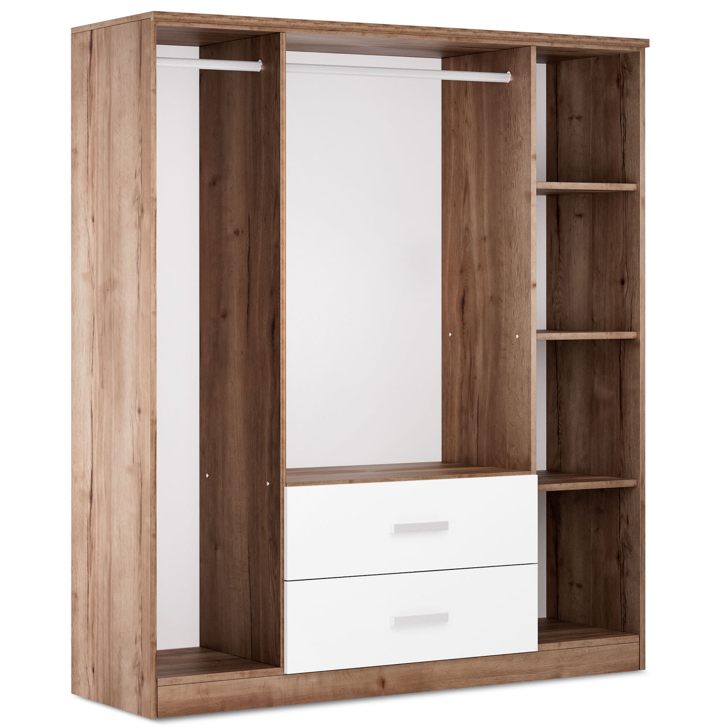 Wardrobe Oakridge DF-CF307WR-4DRM2D-160 Mirror - White / Oak