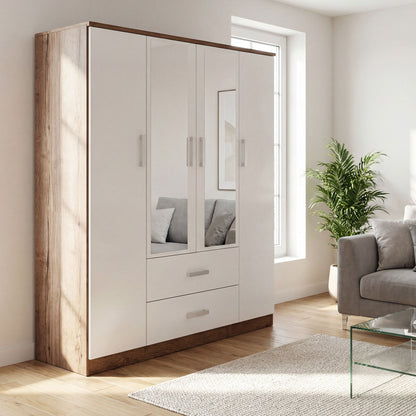 Wardrobe Oakridge DF-CF307WR-4DRM2D-160 Mirror - White / Oak