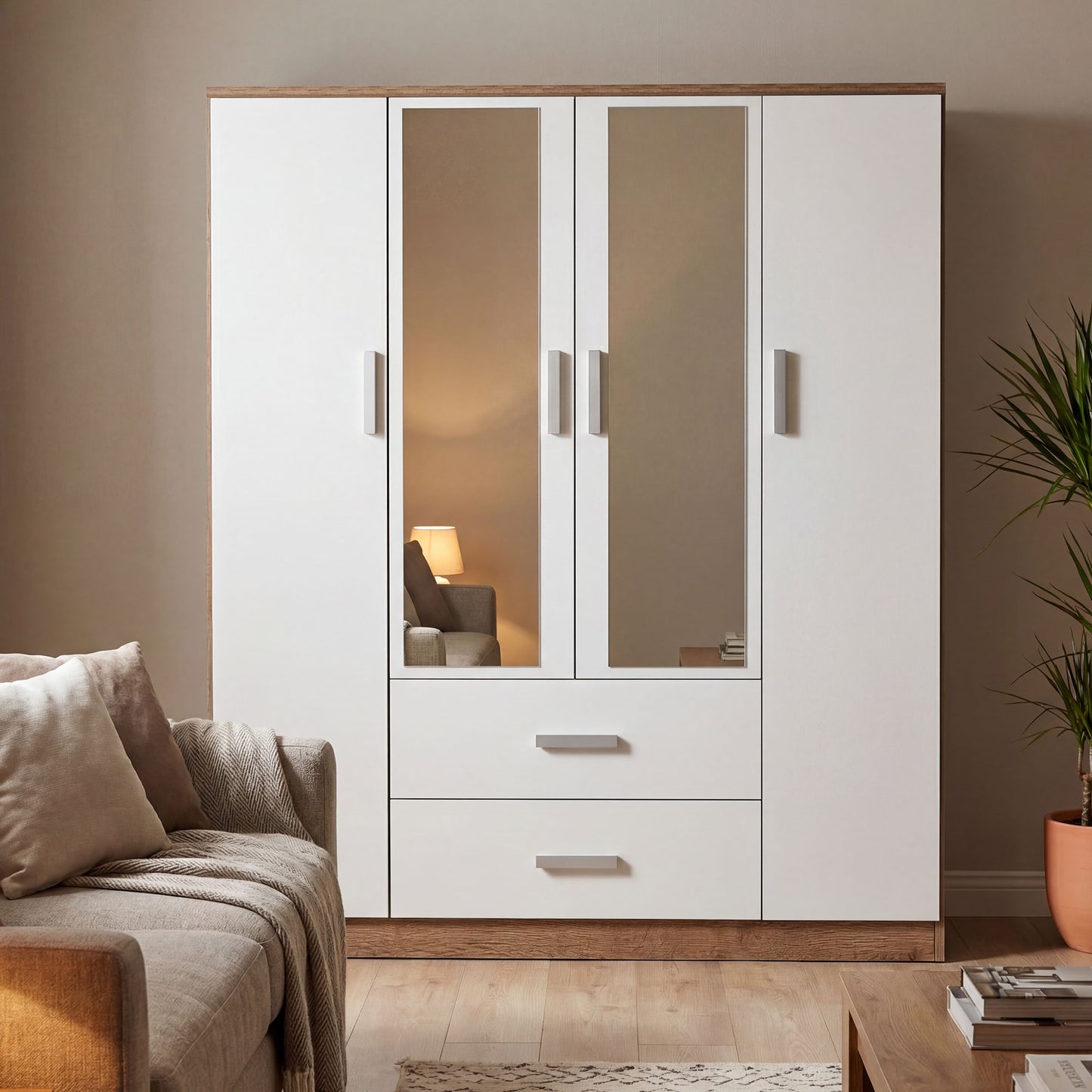 Wardrobe Oakridge DF-CF307WR-4DRM2D-160 Mirror - White / Oak