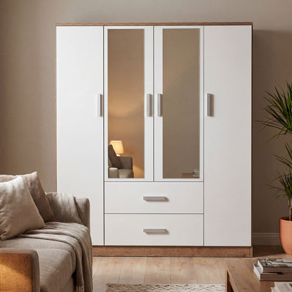 Wardrobe Oakridge DF-CF307WR-4DRM2D-160 Mirror - White / Oak