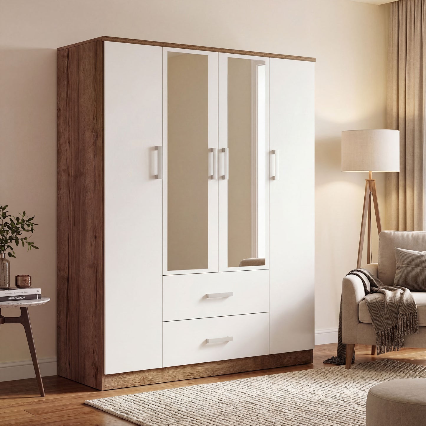 Wardrobe Oakridge DF-CF307WR-4DRM2D-160 Mirror - White / Oak