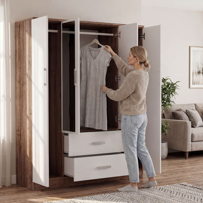 Wardrobe Oakridge DF-CF307WR-4DRM2D-160 Mirror - White / Oak