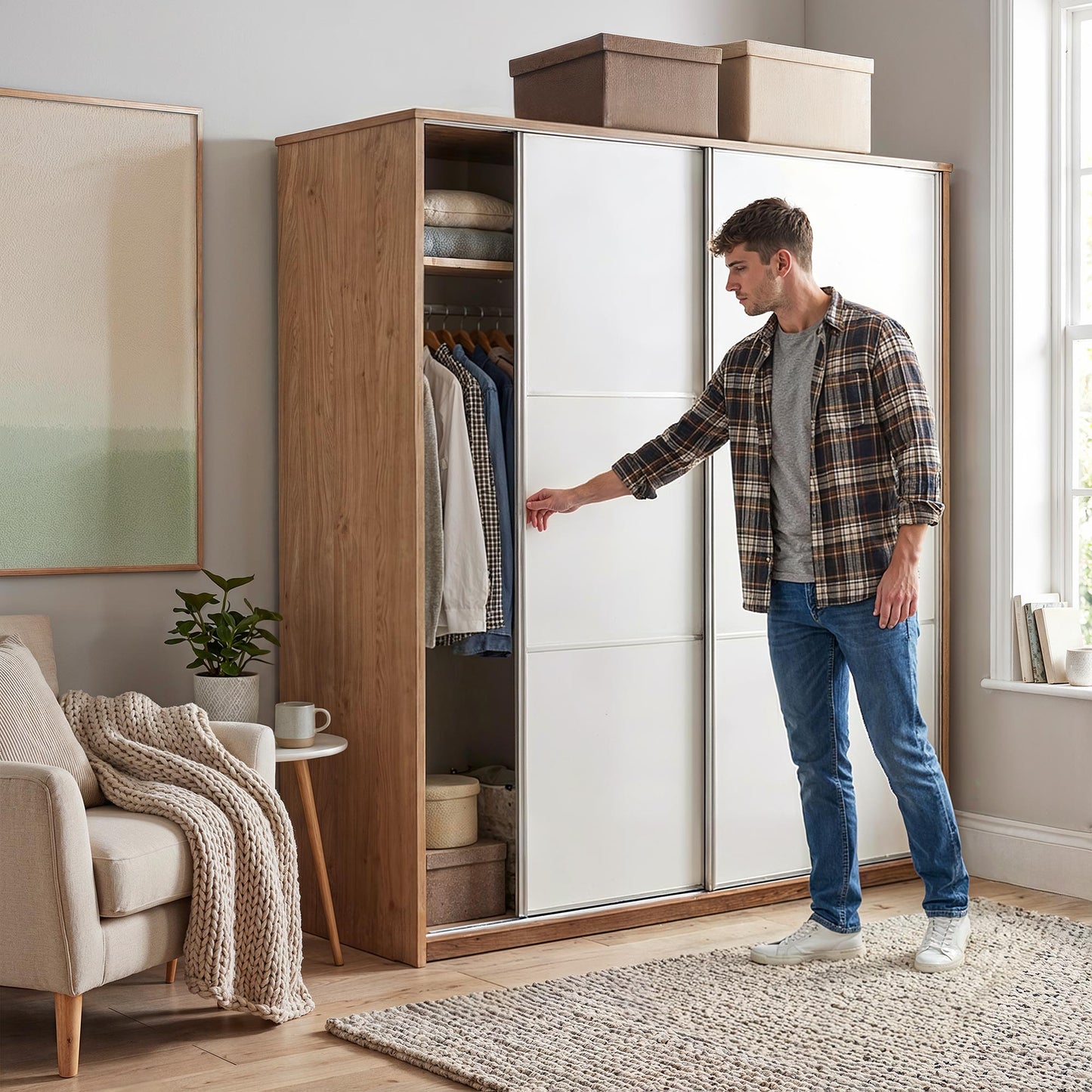 Sliding wardrobe Oakridge DF-CF310SWR-2DR-180 - White / Oak