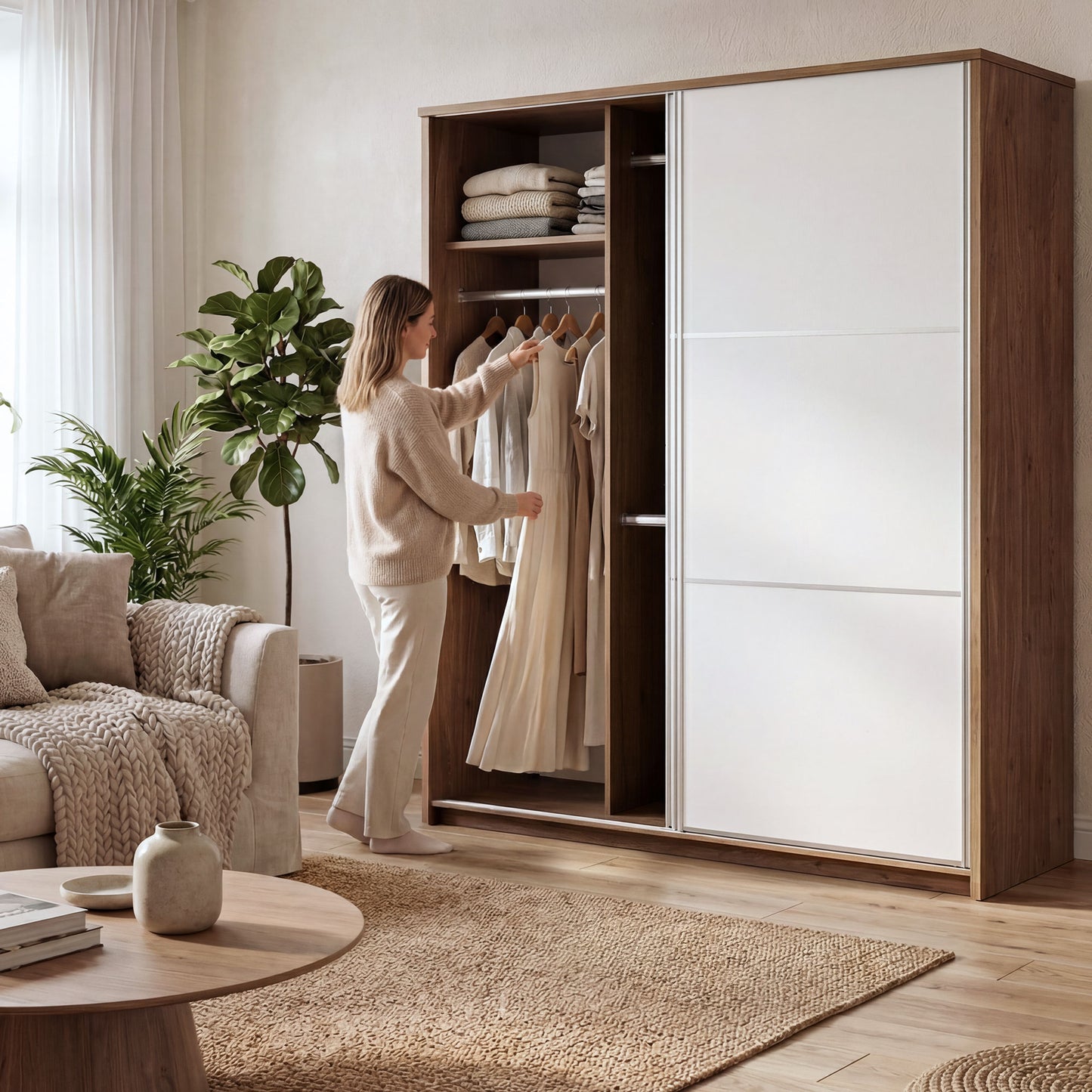 Sliding wardrobe Oakridge DF-CF310SWR-2DR-180 - White / Oak