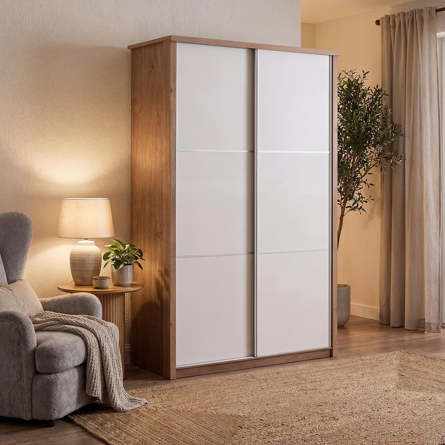 Sliding wardrobe Oakridge DF-CF308SWR-2DR-120 - White / Oak
