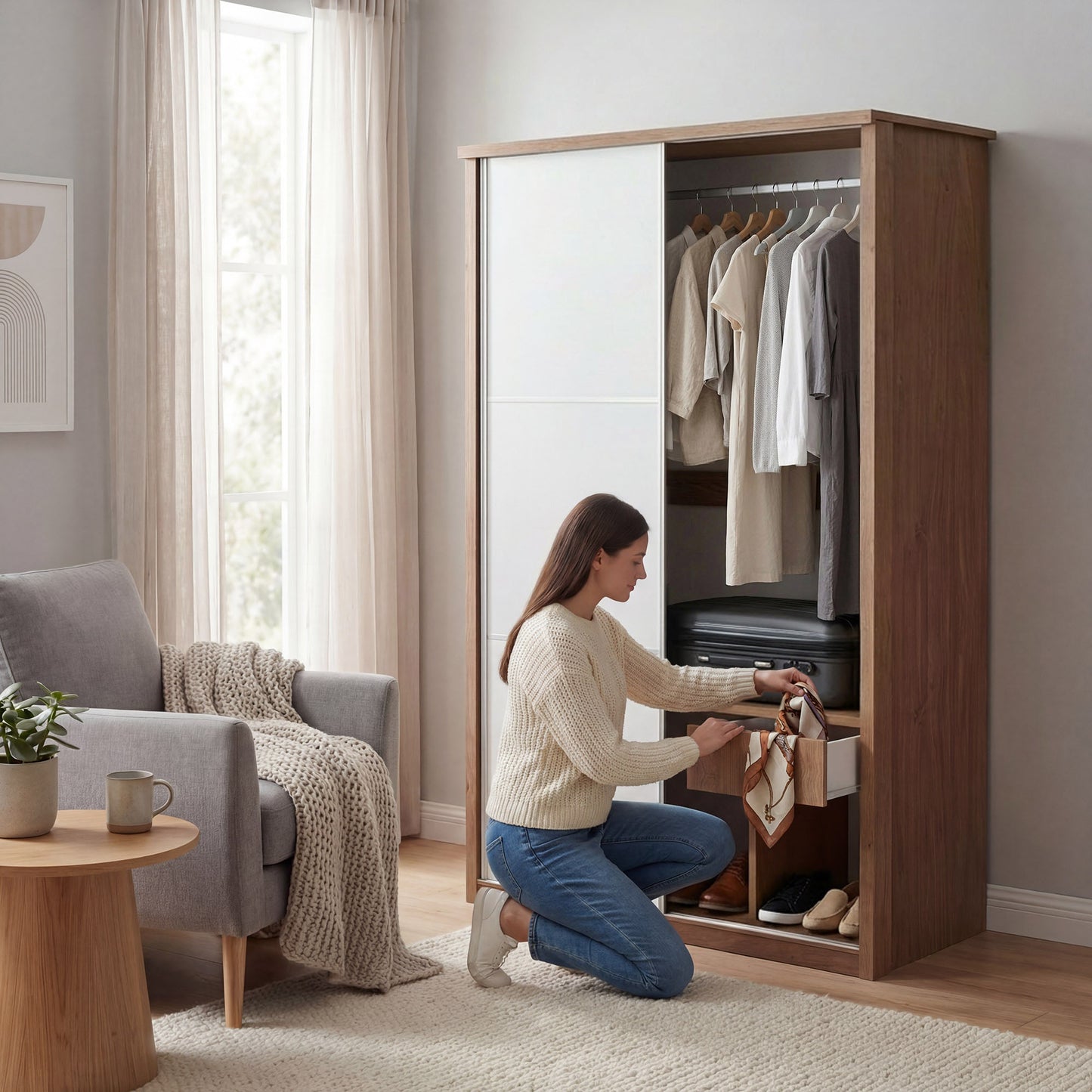 Sliding wardrobe Oakridge DF-CF308SWR-2DR-120 - White / Oak